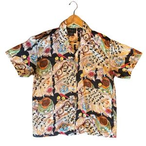 Nicole Miller 1993 100% Silk Coffee & Crosswords Shirt Women’s Small Rare